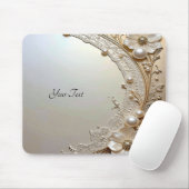 Modern White Flowers Pearls Mousepad Muismat (Met muis)