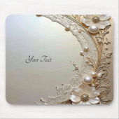 Modern White Flowers Pearls Mousepad Muismat (Voorkant)