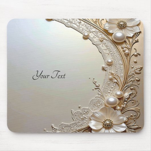 Modern White Flowers Pearls Mousepad Muismat (Voorkant)