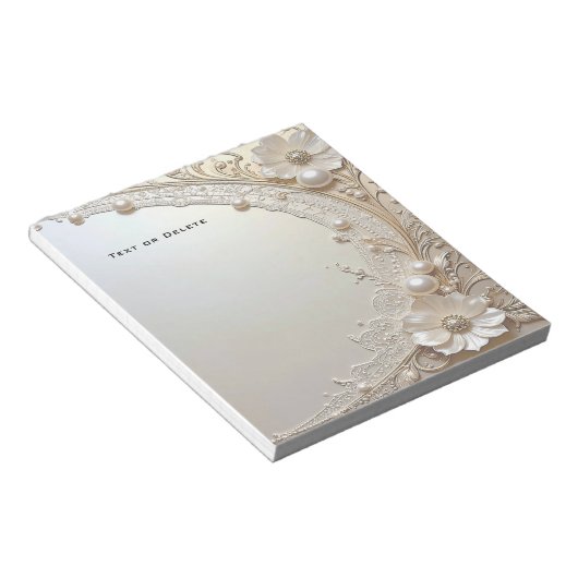 Modern White Flowers Pearls Notepad Notitieblok (Schuin)