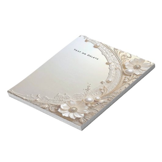 Modern White Flowers Pearls Notepad Notitieblok (Linkerzijde)