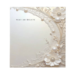 Modern White Flowers Pearls Notepad Notitieblok