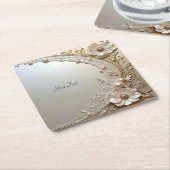 Modern White Flowers Pearls Paper Coaster Kartonnen Onderzetters (Schuin)