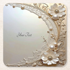 Modern White Flowers Pearls Paper Coaster Kartonnen Onderzetters