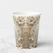 Modern White Flowers Pearls Paper Cups Papieren Bekers (Achterkant)
