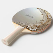 Modern White Flowers Pearls Ping Pong Paddle Tafeltennisbatje (Voorkant Gekanteld)