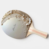 Modern White Flowers Pearls Ping Pong Paddle Tafeltennisbatje (Zijkant)