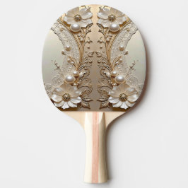 Modern White Flowers Pearls Ping Pong Paddle Tafeltennisbatje