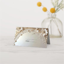 Modern White Flowers Pearls Place Card