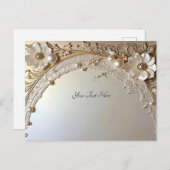 Modern White Flowers Pearls Postcard Briefkaart (Voorkant / Achterkant)