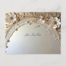 Modern White Flowers Pearls Postcard