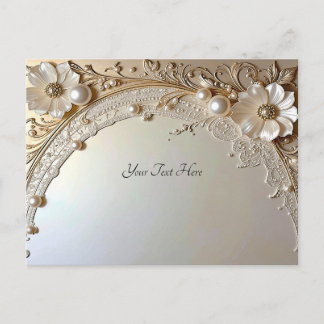 Modern White Flowers Pearls Postcard Briefkaart
