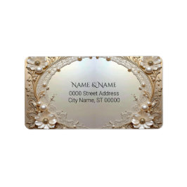 Modern White Flowers Pearls Return Address Label