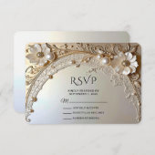 Modern White Flowers Pearls RSVP Card (Voorkant / Achterkant)