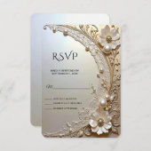 Modern White Flowers Pearls RSVP Card (Voorkant / Achterkant)