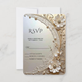 Modern White Flowers Pearls RSVP Card Kaartje