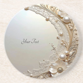 Modern White Flowers Pearls Sandstone Coaster Zandsteen Onderzetter