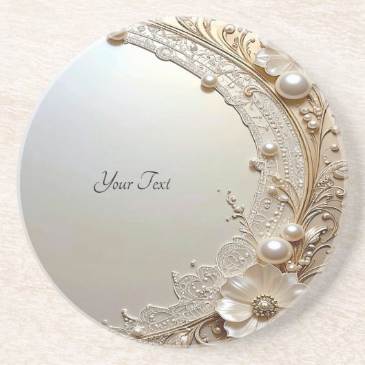 Modern White Flowers Pearls Sandstone Coaster Zandsteen Onderzetter (Voorkant)