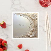 Modern White Flowers Pearls Servet (Insitu)