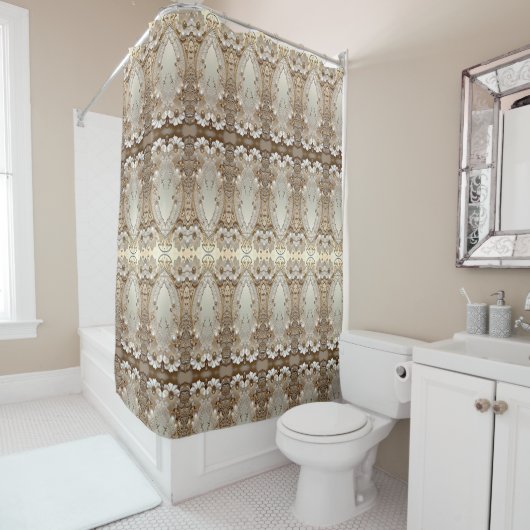 Modern White Flowers Pearls Shower Curtain Douchegordijn (In situ)