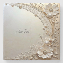 Modern White Flowers Pearls Stone Coaster Stenen Onderzetter