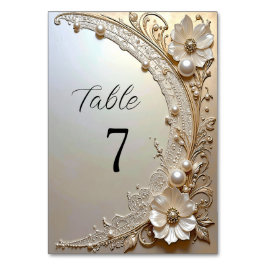 Modern White Flowers Pearls Table Number Kaart