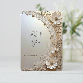 Modern White Flowers Pearls Thank You Card Bedankkaart