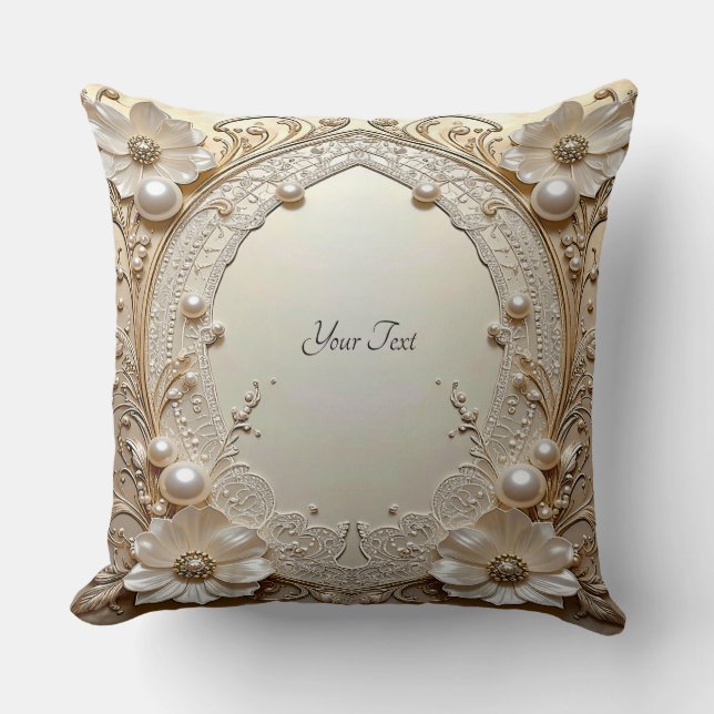 Modern White Flowers Pearls Throw Pillow Kussen (Voorkant)