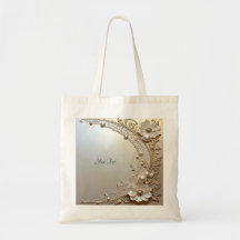 Modern White Flowers Pearls Tote Bag