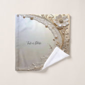 Modern White Flowers Pearls Towel Set Bad Handdoek (Wasdoekje)