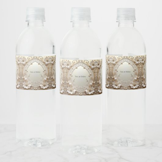 Modern White Flowers Pearls Water Bottle Label Waterfles Etiket (Flessen)
