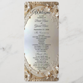 Modern White Flowers Pearls Wedding Program Programmakaart