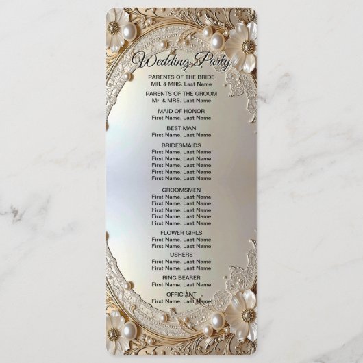 Modern White Flowers Pearls Wedding Program Programmakaart (Achterkant)