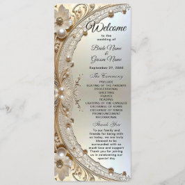 Modern White Flowers Pearls Wedding Program Programmakaart