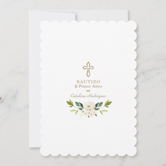 Modern White Flowers Spain 1st Birthday Baptisme Kaart (Achterkant)