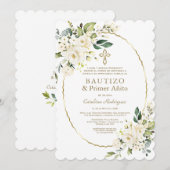 Modern White Flowers Spain 1st Birthday Baptisme Kaart (Voorkant / Achterkant)