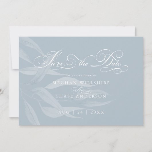 Modern White Foliage op Dusty Blue (Voorkant)