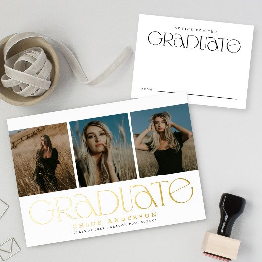 Modern White Gold 3 foto Afstuderen aankondiging