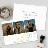 Modern White Gold 3 foto Afstuderen aankondiging