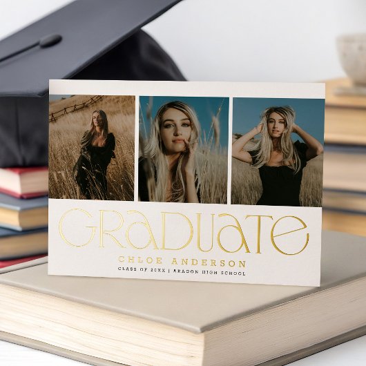 Modern White Gold 3 foto Afstuderen aankondiging