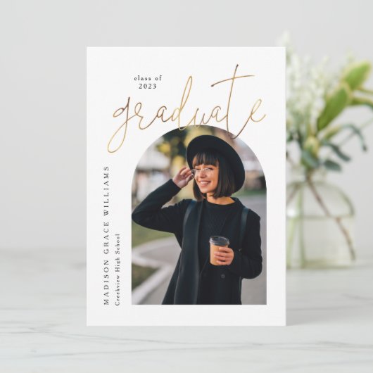 Modern White Gold Arch Afstuderen Kaart (Staand voorkant)