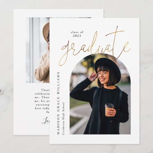 Modern White Gold Arch Afstuderen Kaart (Voorkant / Achterkant)