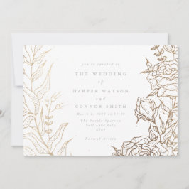 Modern White Gold Black Elegant Floral Wedding Kaart