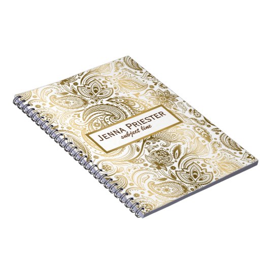 Modern White & Gold Floral Paisley Pattern Notitieboek (Rechterzijde)