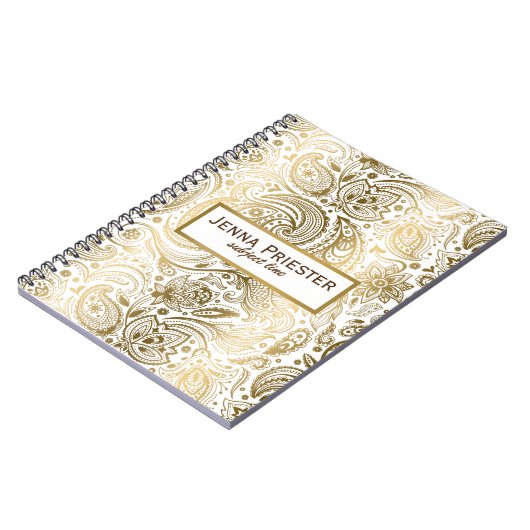 Modern White & Gold  Floral Paisley Pattern Notitieboek (Linkerzijde)