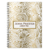 Modern White & Gold  Floral Paisley Pattern Notitieboek (Voorkant)