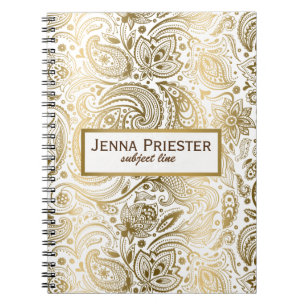 Modern White & Gold  Floral Paisley Pattern Notitieboek