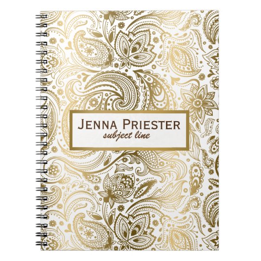 Modern White & Gold  Floral Paisley Pattern Notitieboek (Voorkant)