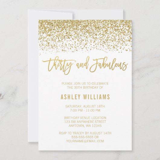 Modern White Gold Glitter 30 Fabulous Birthday Kaart (Voorkant)