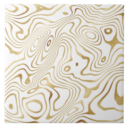 Modern White Gold Marble Abstract Tegeltje (Voorkant)